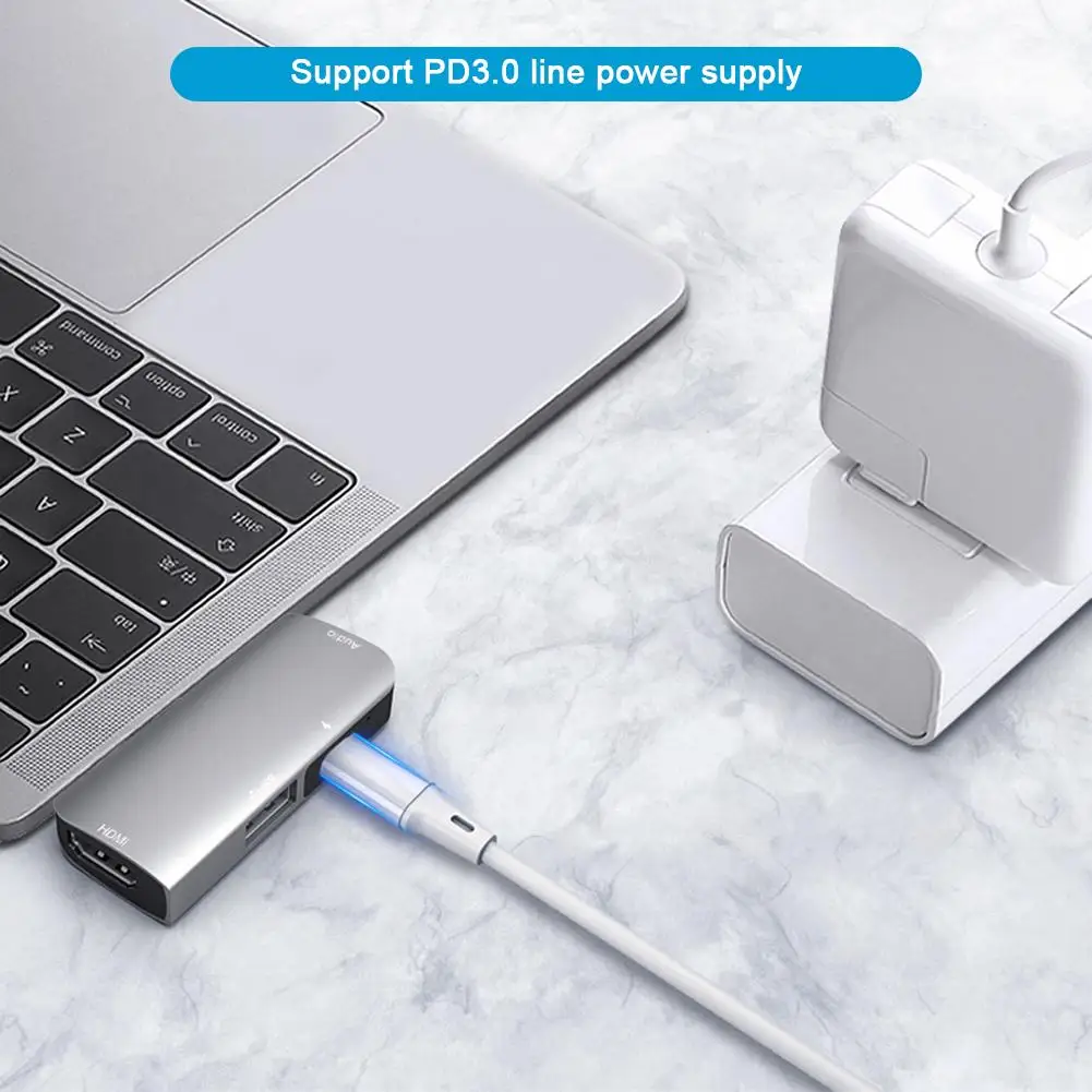 4-в-1 Тип-C USB Hub адаптер для мульти USB 3,0 HDMI адаптер док-станция для MacBook PD 3,0 быстрой зарядки 3,5 мм разъем для наушников для iPad Pro