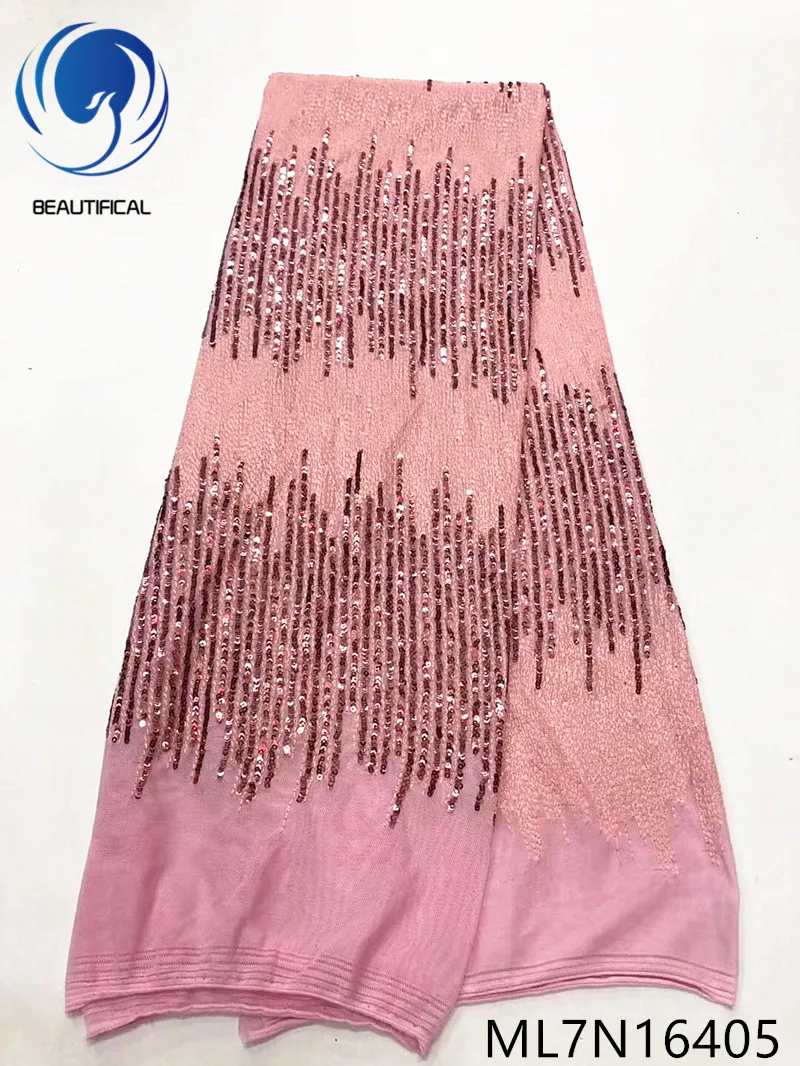 

BEAUTIFICAL nigerian lae fabrics Wholesale price! tulle mesh lace with sequins for dress african lace fabric 5yards ML7N164