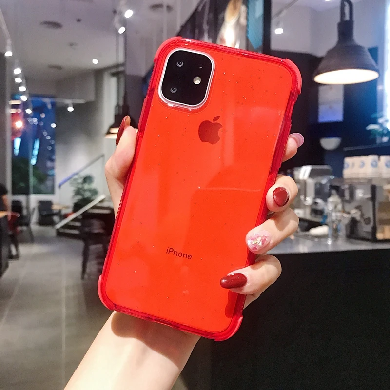 Красный Чехол Ottwn для iPhone 11 Pro XR XS Max X 6 6s 7 8 Plus, блестящий противоударный Прозрачный чехол для телефона, Мягкий ТПУ силиконовый чехол - Цвет: Красный