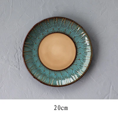 Европейский Павлин узор синий зеленый большая керамическая тарелка Креативные Круглые тарелки Стейк Салат закуски торт тарелки фарфоровая посуда - Цвет: 8inch