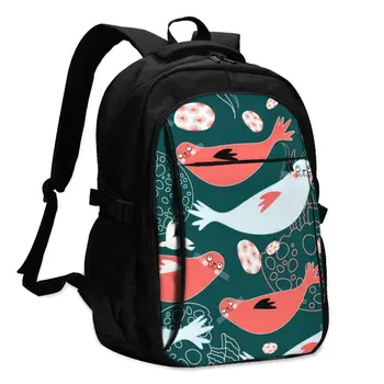 

Hot USB Charging Laptop Women's Backpack Students Girls School Backpack Funny Seals And Sea Of Jellyfish Travel Bagpack