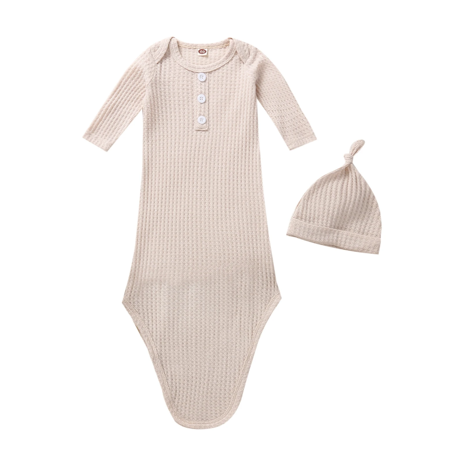WALLARENEAR Nebworn Infant Baby Girl Boy Knitted Sleepwear Nightgown with Hat One-Piece Pajamas 0-12 Months 