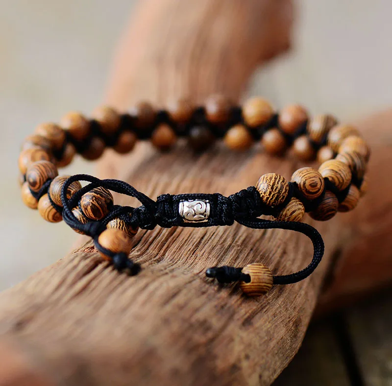 Men Bracelets Vintage Wood Black Cord Braided Bracelet Handmade Mens Beads Punk Friendship Bracelets Couples Gift - Image 2