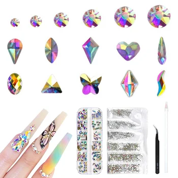 

1843 pcs Home 3D Decorations Craft Stones Gems Practical Glass Crystal With Box AB Rhinestones Salon Nail Art Set Makeup Tools