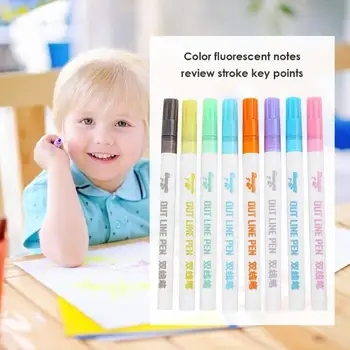 

8 Colors Highlighter Pen Hot Selling Multi-function Safety Simplicity Double Line Fluorescent Marker Pen Student Stationery