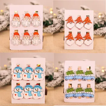 

Latest 2021 New Year Christmas Decor Cartoon Wooden Photo Clips Santa Angel Car Xmas Tree Pendant Accessories Home party Decor