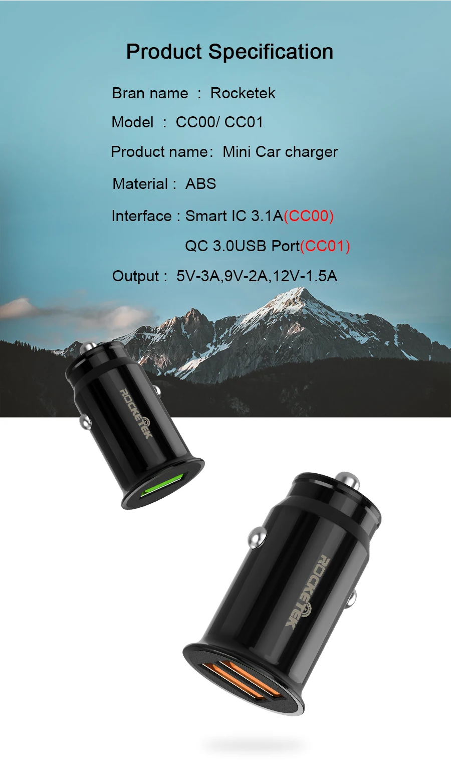 Автомобильное зарядное устройство Rocketek mi ni USB Quick Charge 3,0 Автомобильное зарядное устройство для iPhone samsung Xiaomi mi QC3.0 QC Быстрая зарядка для мобильных телефонов