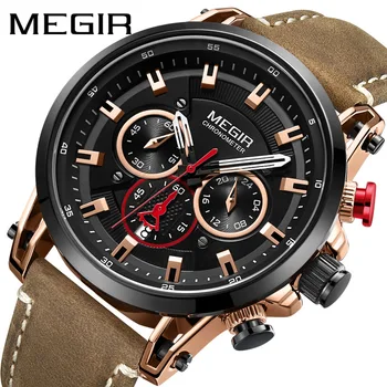 

MEGIR Top Brand Luxury Classy Sports Men Quartz Watches Leather Belt Calendar Multifunction Waterproof Wrist Watches Relogio