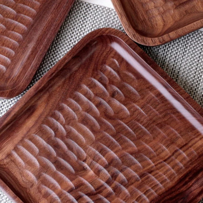 3Pcs Japanese Black Walnut Wood Tray Dinner Plate Disc Coffee Tea Tray Fruit Bread Food Dessert Tea Breakfast Plate Square Table