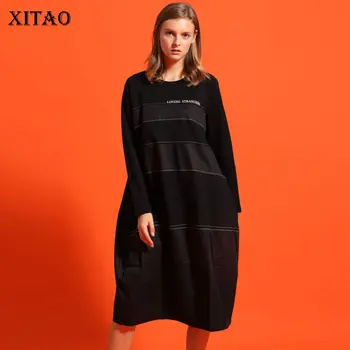 

XITAO Letter Plus Size Dress Fashion New Women Pullover Goddess Fan 2020 Autumn Patchwork Small Fresh Minority Dress ZYQ4077