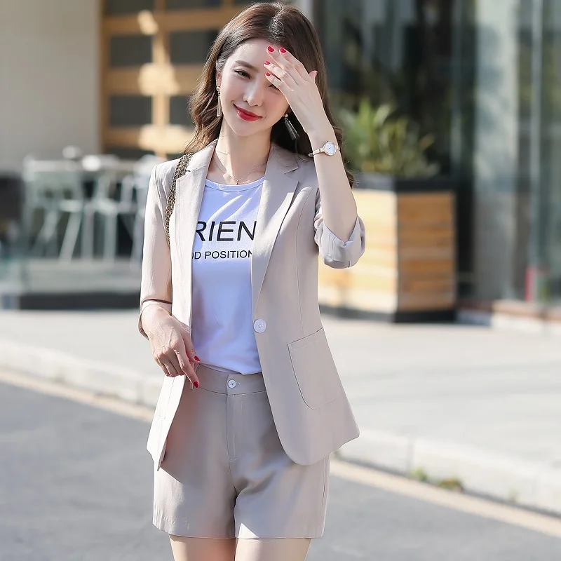 

summer Slim Solid color thin Half sleeve blazers jacket shorts 2-piece set OL Formal Women pants suits Woman set suits 88238