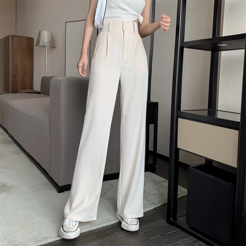 vuori joggers 2021 New Women Casual Pants Loose Style Straight Suit Pants High Waist Chic Office Ladies Pants Trousers Streetwear Female Pants palazzo pants