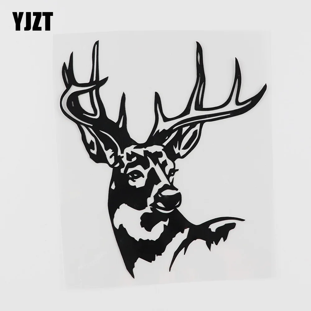 YJZT 13.1CMX15.3CM Deer Head Hunting Archery Vinyl Car Sticker Black/Silver 8A-0146
