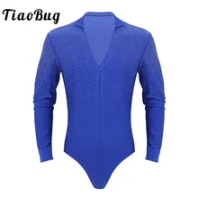 TiaoBug блестящие стразы воротник стойка v-образный вырез длинный рукав танцевальная одежда бальные танго Румба мужские костюмы для латинских танцев трико Рубашка Боди