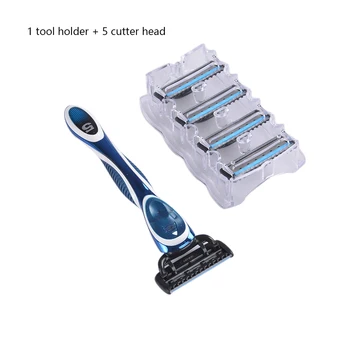

5 Layers Razor 1 Razor Holder + 5 Blades Replacement Shaver Head Cassette Shaving Razor Set Blue Face Knife For Man