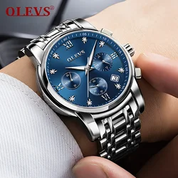 OLEVS Reloj de pulsera clásico de cuarzo para hombre, cronógrafo de acero inoxidable, resistente al agua, con certificación CE, de lujo, a la moda, nuevo, 2022