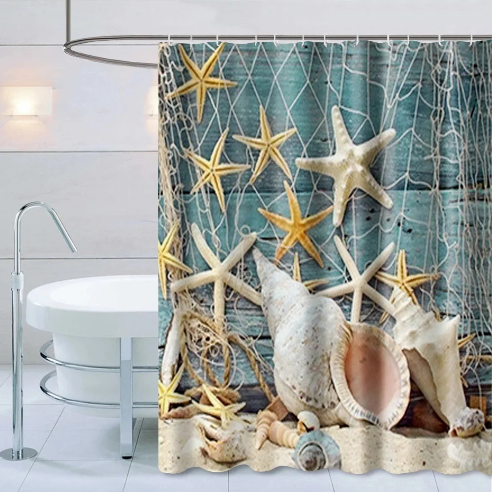 

Beach Seaside Shower Curtain Waterproof Bathroom Curtain Toilet Laundry Room Home Decor Watertight Bath Curtain Farmhouse Decor