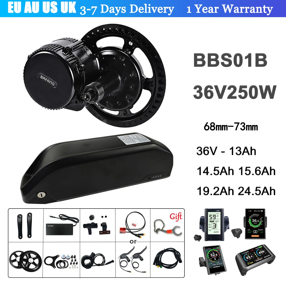 US $608.88 BAFANG BBS01B 36V 250W Mid Drive Motor Kit eBike Conversion Kit Electric Bike Bicycle Middle Engine BBS01 With Battery