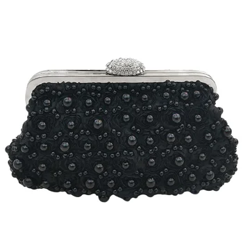 

Women Purse Evening Party Large Capacity Luxury Clutch Bag Fashion Lady Handbag Beaded Elegant Artificial Pearl Hasp Lace Flower