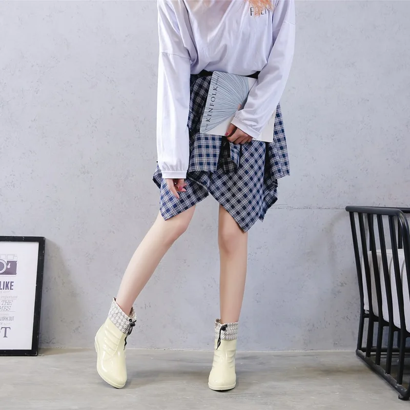 

Kaily te Rain Boots Women's Low-Top Korean-style plus Velvet Anti-slip Soft Rubber Sole Rain Boots Jelly Color Fashion Rain Shoe