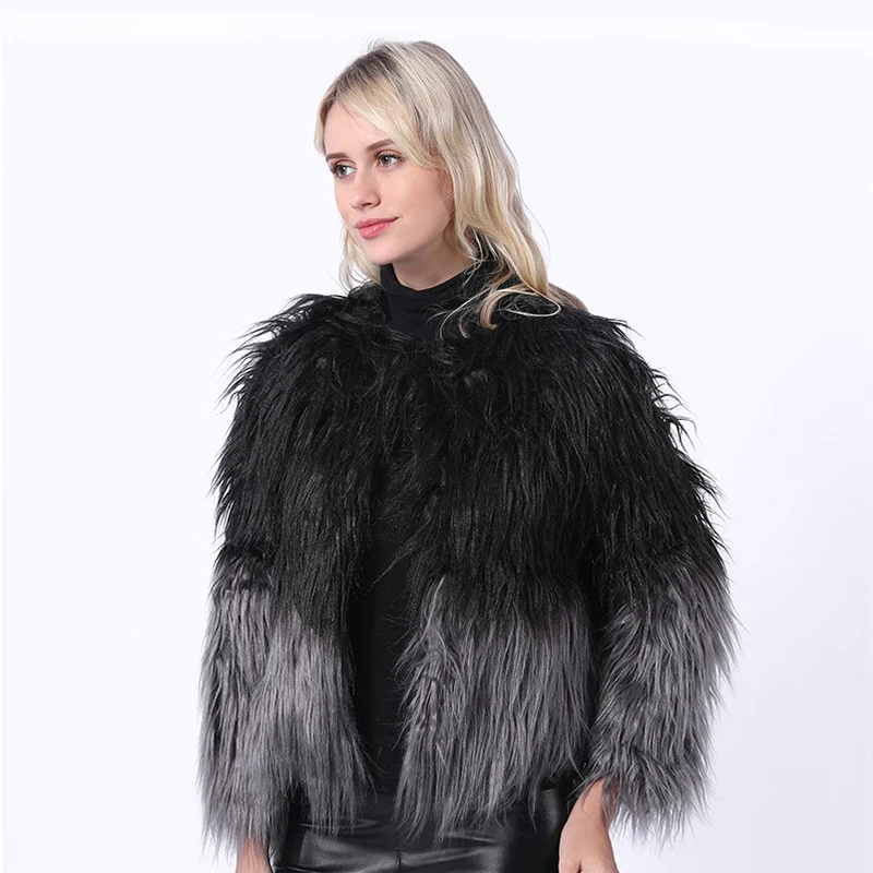 

Shaggy Plush Fur Coat Winter Women Warm Patchwork Plus Size Outwear Long Sleeve Fake Fur Coat Slim Teddy Bear Hair Jacket Coats