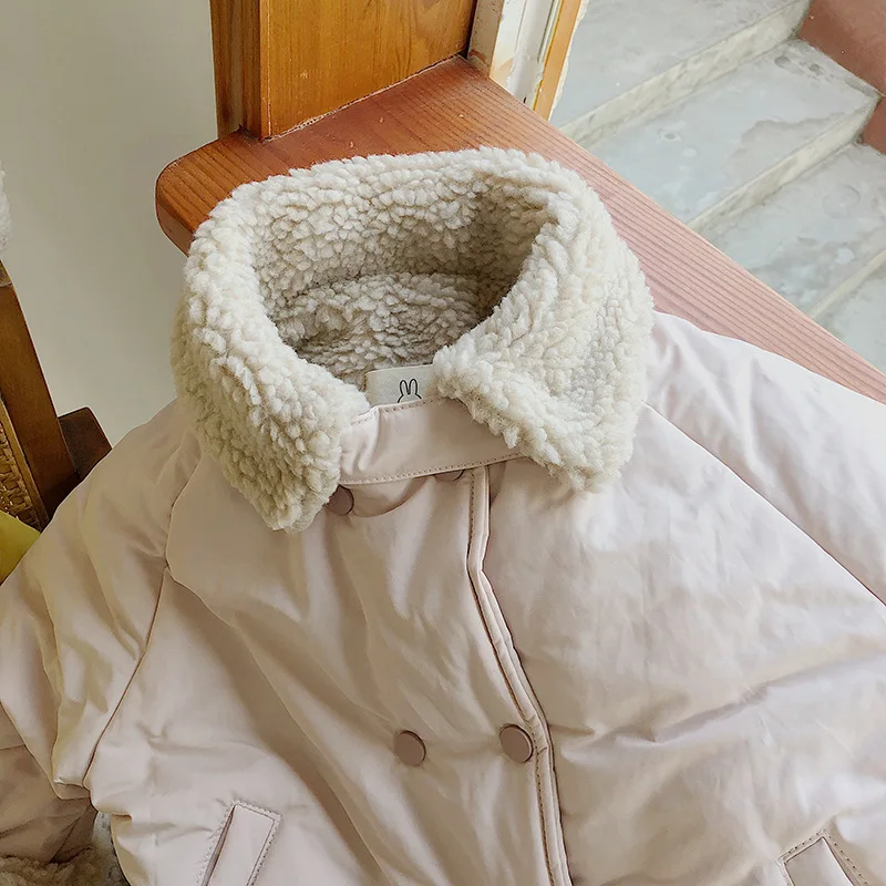 Одежда для детей; Новинка г.; зимнее Детское пальто из овечьей шерсти в Корейском стиле; хлопковое пальто для мальчиков и девочек; двубортное пальто