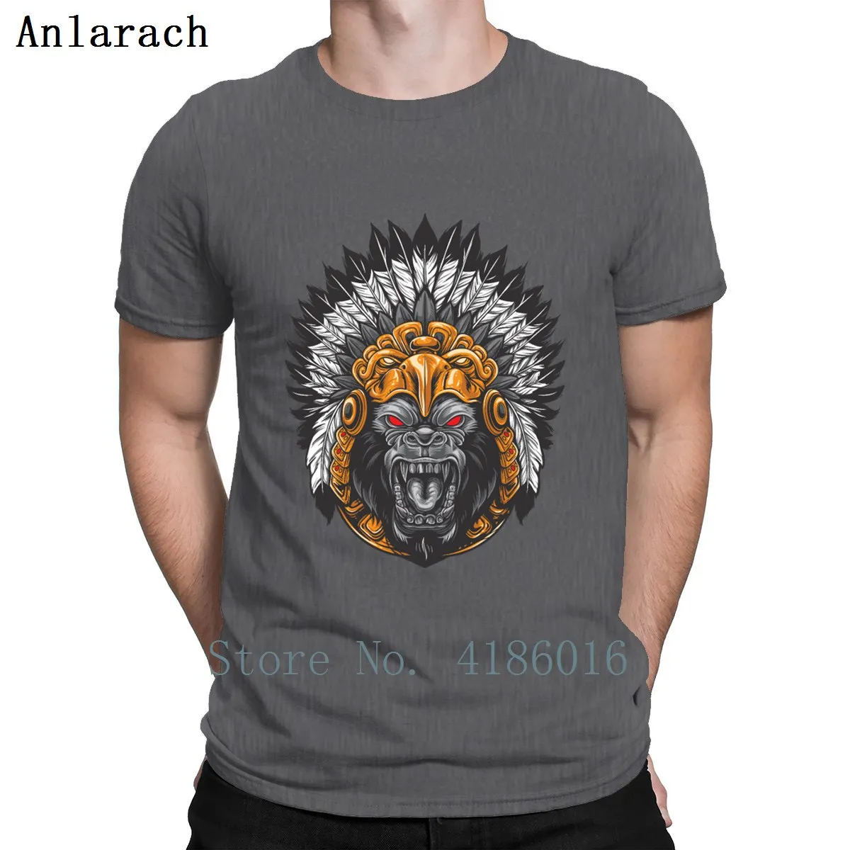 Gorilla Wearing Aztec Headdress T Shirt Design Fashion Fitness Clothing Summer Style Trend Cotton O Neck Shirt