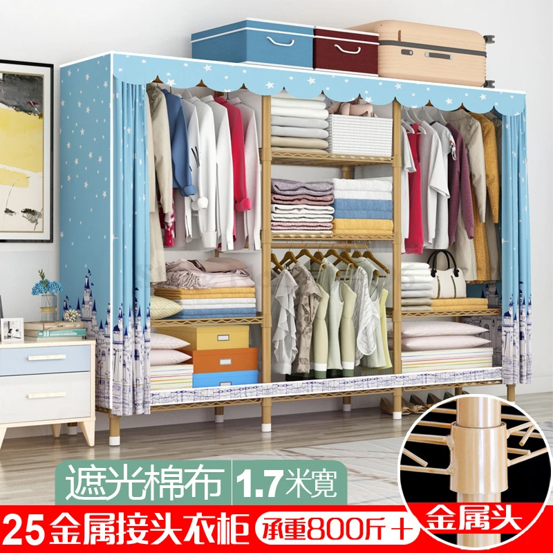 Simple Wardrobe Cloth Wardrobe Steel Pipe Thicken Reinforced Wardrobe Fabric Assembly Storage Cabinet All Steel Frame - Цвет: Прозрачный