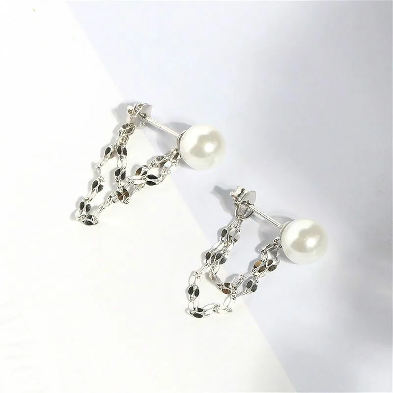 

Shell Pearl Beads Sequin Drop Earrings For Women Real 925 Sterling Silver Fine Jewelry Dangling Earings Fashion Jewelry 925-653