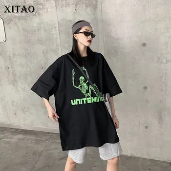

XITAO Print Letter Pattern T Shirt Fashion Pullover 2020 Loose Spring Summer O Neck Minority Style Casual New Tee Top DMY3299
