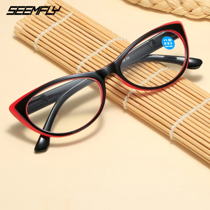 seemfly Ultralight Reading Glasses Men Anti Blue Rays Presbyopia Goggles Women Vintage Cat Eye Eyeglasses Diopter+1.0 1.5 To 4.0