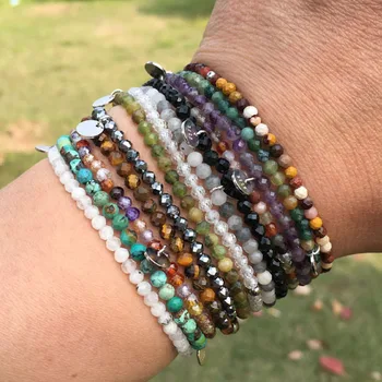 JARAVVI Cute Design 925 Sterling Silver Beads Tag Bracelet 3mm Faceted Natural Stone Gemstone Bracelet Women Lady Gift