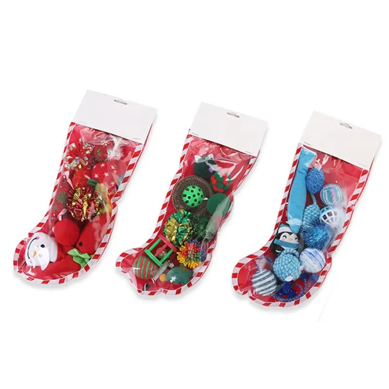 Pet Christmas Combination Kitten Scratching Sock Shape Toy Soft Plush Bag Cat | Дом и сад