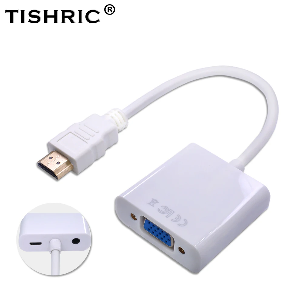 White Audio Power TISHRIC HDMI в VGA Кабель-адаптер для мужчин и женщин HDMI2VG адаптер-конвертер 1080P цифро-аналоговый видео аудио для ноутбука планшета - Цвет: White Audio Power