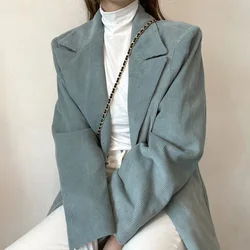 2021 senhoras coreano chique outono retro lapela dois botão design bolso solto acolchoado veludo de manga comprida casual moda acket
