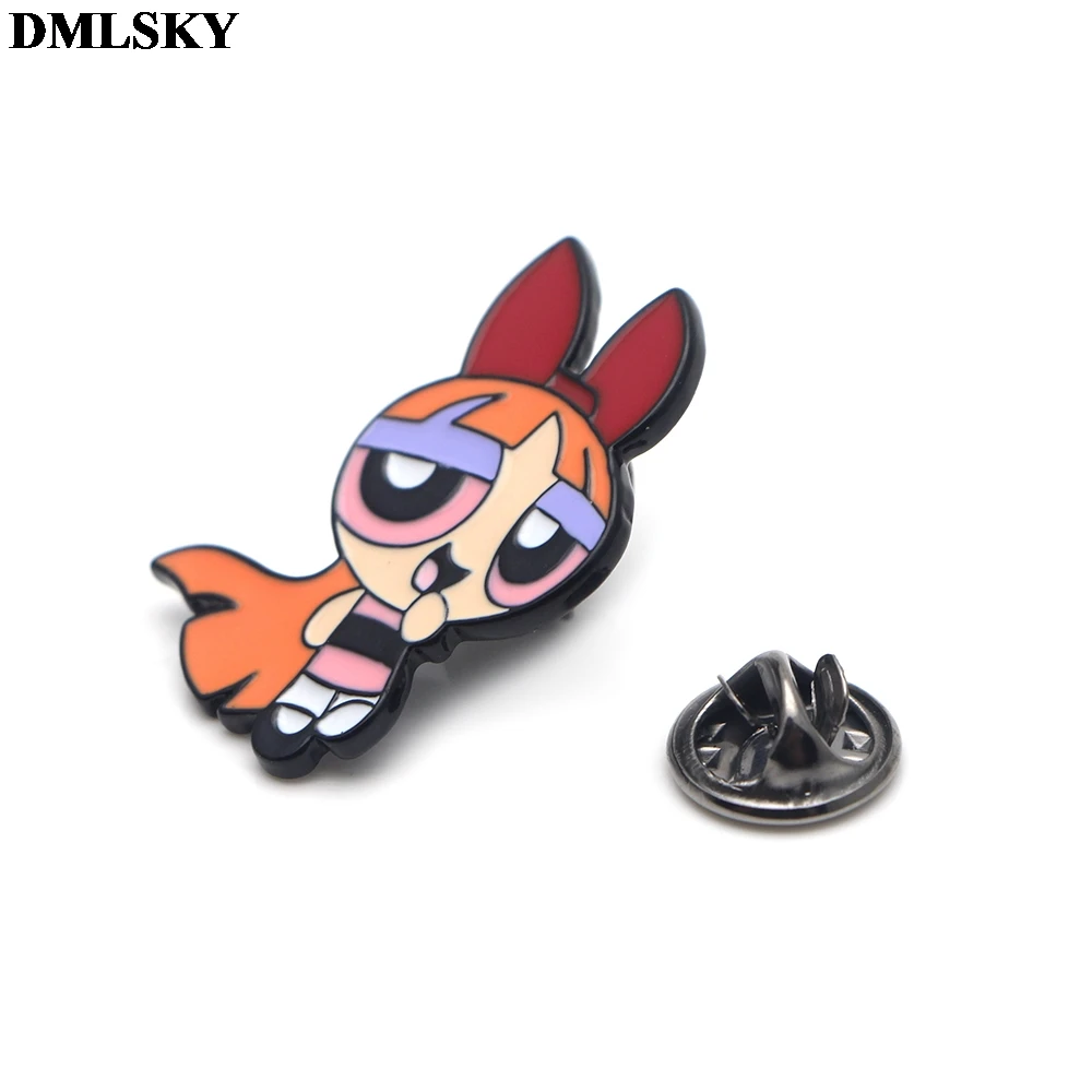 DMLSKY мультфильм каваи Powerpuff девушки булавки Одежда брошь на рюкзак Значки для женщин мужчин галстук булавка шляпа Металлические Булавки M2013