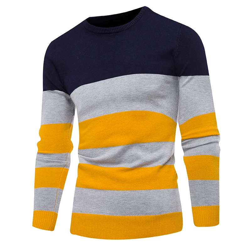 

Mens Sweaters 2019 New Fashion Casual Jersey with Round Collar and Stripes Slim Sweater In Geometric Pattern of Artificial Fibe