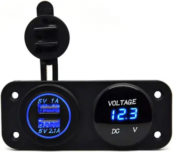 

Dual USB Port Power Socket Outlet Charger Adapter 3.1A + 12V LED Voltmeter Waterproof for Motorcycle Car Marine Boat Rv ATV Ridi