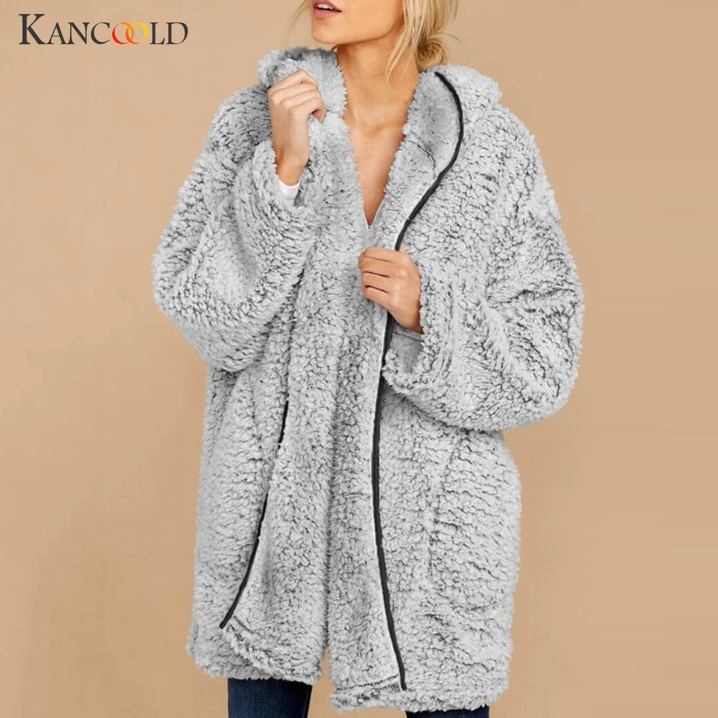 KANCOOLD пальто для женщин кашемировый пушистый открытый передний кардиган с капюшоном верхняя одежда с карманом повседневное Модное новое пальто и куртки 2019AUG20