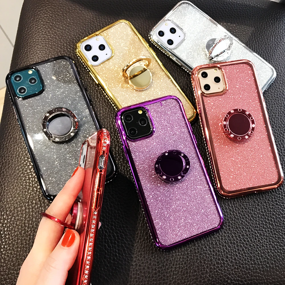 Блестящий Алмазный чехол для телефона для iPhone 11 11Pro Max X XS Max Xr 8 7 6S 6Plus Мягкий силиконовый магнитный держатель-кольцо для пальца задняя крышка