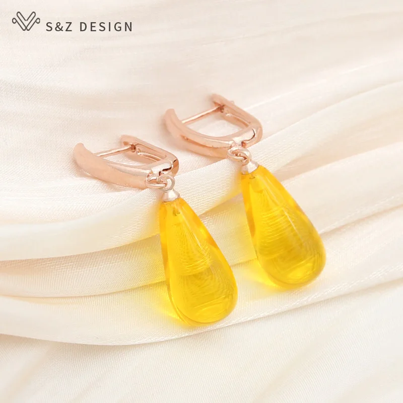 S&Z DESIGN New Original Fashion Water Drop Imitation Beeswax Dangle Earrings For Women Jewelry 585 Rose Gold Color Gift
