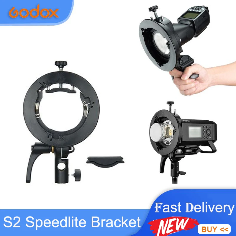 Godox S2 Speedlite Bracket Bowens Mount Flash S-type Holder for Godox V1 Round Head Speedlite V860II TT350 Series outdoor Flash