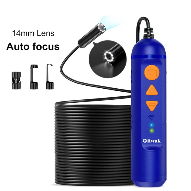 Oiiwak WiFi Endoscope Camera 5MP Auto Focus Wireless Borescope 1944P 14mm Pipe Sewer Plumbing Snake Camera Mini Camera 15m 20m 5MP Auto focus