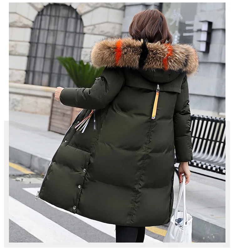 Зимняя куртка, Женская парка, теплые куртки, черные длинные пальто для женщин, натуральный мех енота, воротник с капюшоном, пальто для женщин