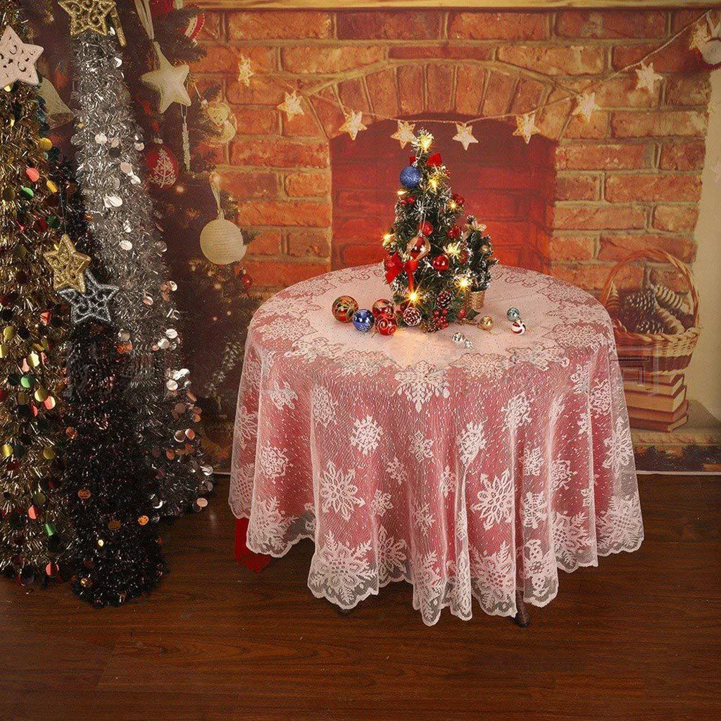 

White Vintage Lace Dining Table Cloth Cover Christmas Tablecloth Party Decor Snowflake Design Xmas Table Cloth Decor Cover F92