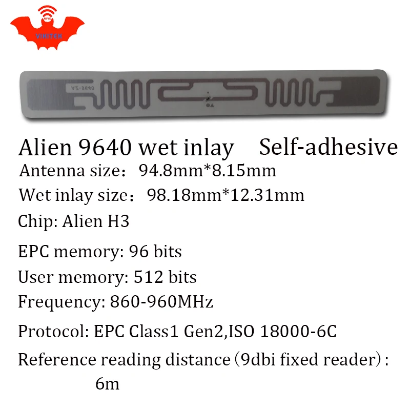 Rfid метка UHF наклейка Alien 9640 влажная инкрустация 915mhz868mhz 860 960MHZ Higgs3 EPC 6C 50 шт.