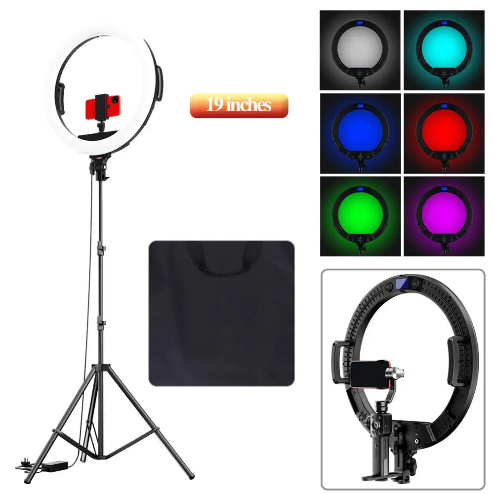Кольцевой светильник Tolifo 19 дюймов RGB комплект для селфи SMD круглый со штативом +