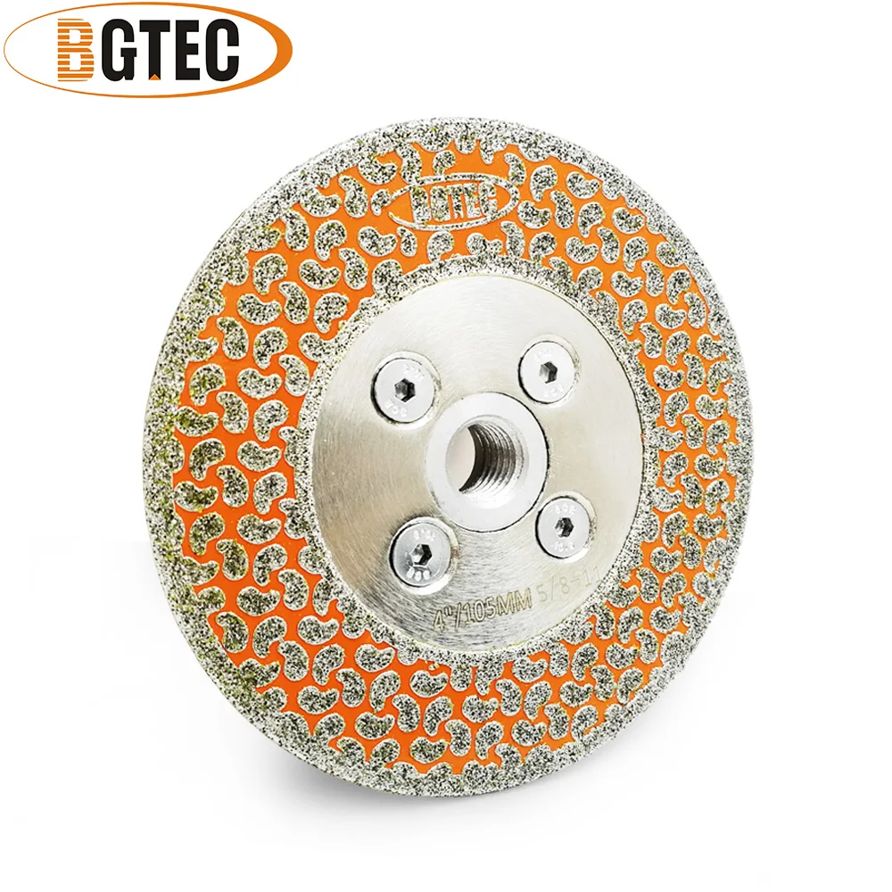 Bgtec 4" Electroplated Diamond Cutting & Grinding Disc 5/811 Flange Granite Marble Single Side