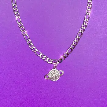 

Shining Planet Crystal Silver Color Pendant Necklace For Women Girl Simple Creative Star Choker Necklace Punk Hip Hop Jewelry