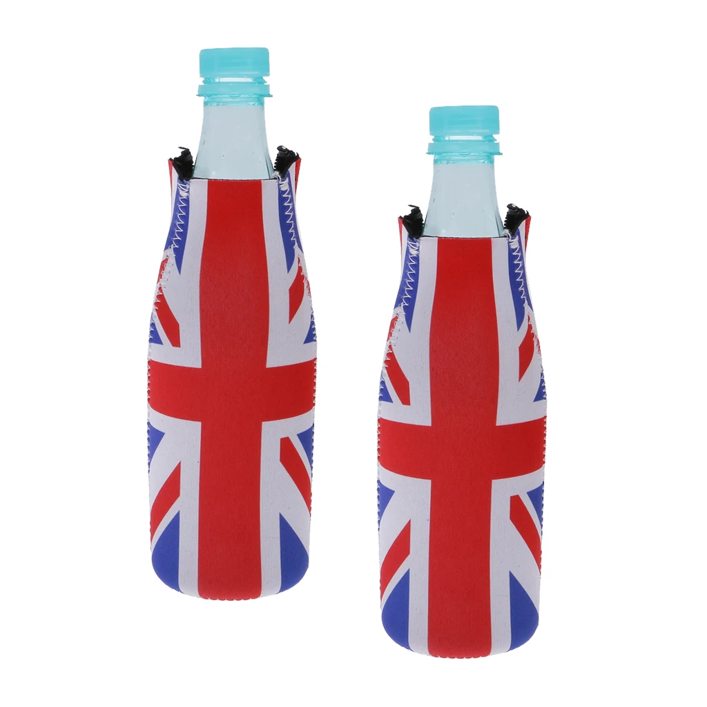 Pack 2 Neoprene Can Bottle Holder Cooler Stubby Beer Union Jack Britain Flag UK